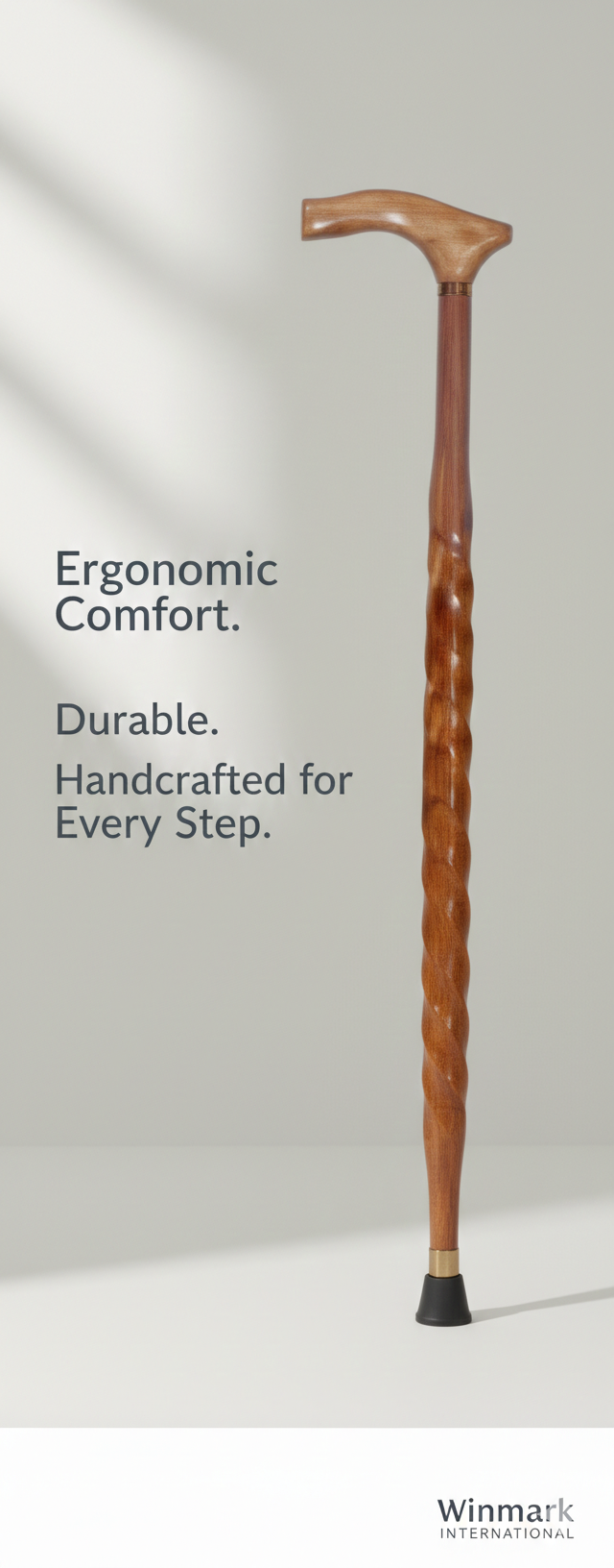 Handcrafted Wooden Walking Stick with Ergonomic Handle – Durable, Premium Support Cane